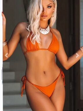 Women's Orange Tie-Side Triangle Bikini Set